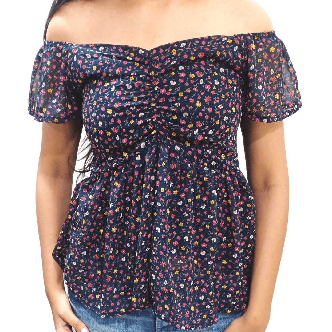 Floral Printed Navy Blue Top Floral Printed Navy Blue Top