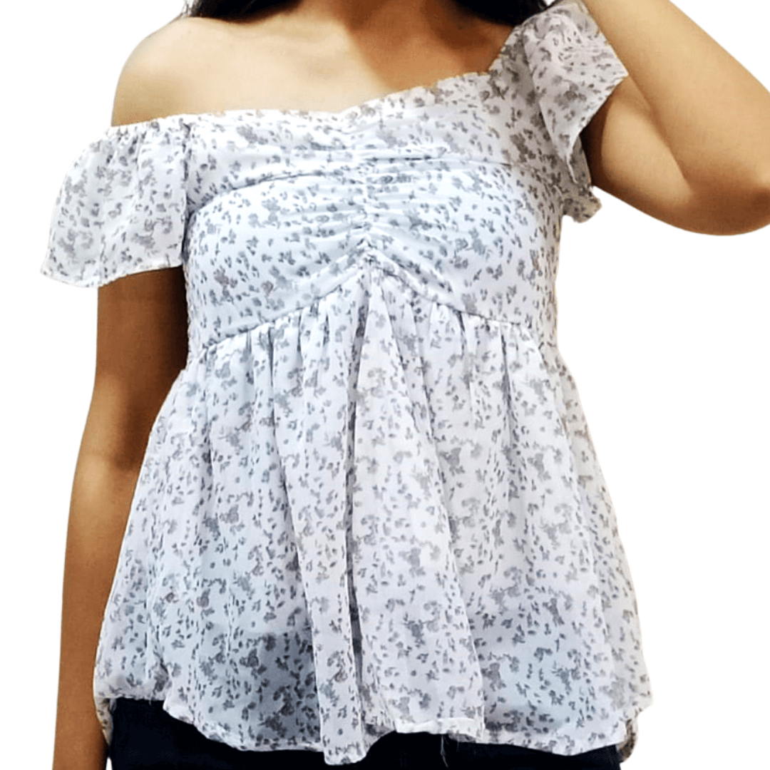 Floral Printed Black Top Floral Printed White Top